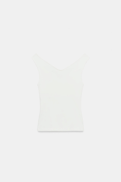 ZARA ФУТБОЛКА С ОТКРЫТЫМИ ПЛЕЧАМИ, ЖЕЛТОВАТО-БЕЛЫЙ