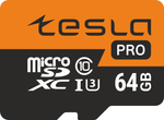 Карта памяти ТЕСЛА (TESLA) 64Гб microSDXC, C10/UHS-I U3 (TSLMSD64GU3-BLK)