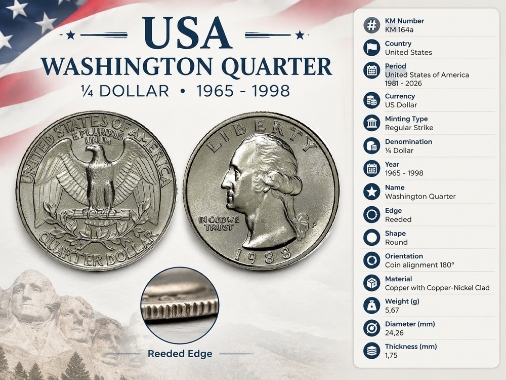 США 25 центов, 1988 P Джордж Вашингтон XF