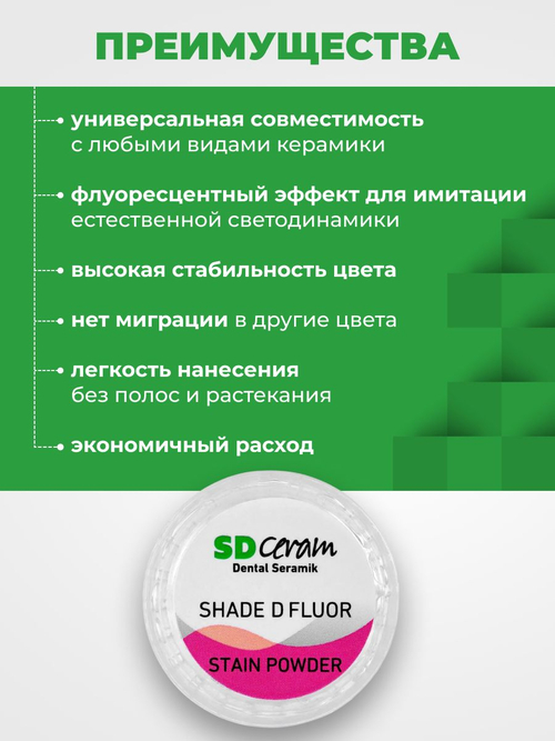 Стоматологический материал порошковый краситель SD Ceram Stain powder Shade D Fluor, 3гр