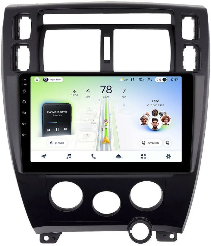 Магнитола для Hyundai Tucson 1 2004-2009 (рамка черная) - Teyes CC4L-DTS монитор 10.1" IPS, Android 14, Быстрая, Snapdragon 662, CarPlay, 4G SIM-слот