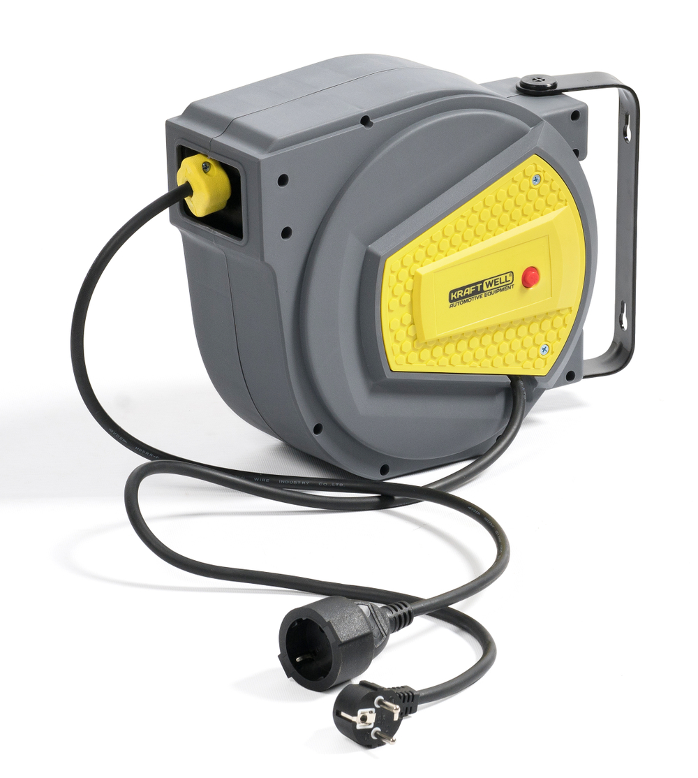 KraftWell KRW1731E Катушка электрическая, 15 м., 220 В, 3х1,5 мм2 автосмотка