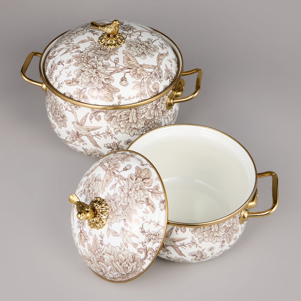 НАБОР КАСТРЮЛЬ AGNESS ЭМАЛИРОВАННЫХ СЕРИЯ "ROYAL GARDEN", 4ПР. 2,1Л И 3,8Л