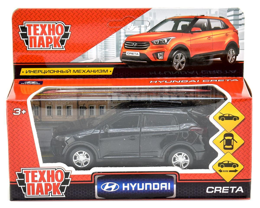 Модель ин. мет. "Hyundai Creta" 12см, открыв. двери, черный в коробка CRETA-BK (Технопарк)