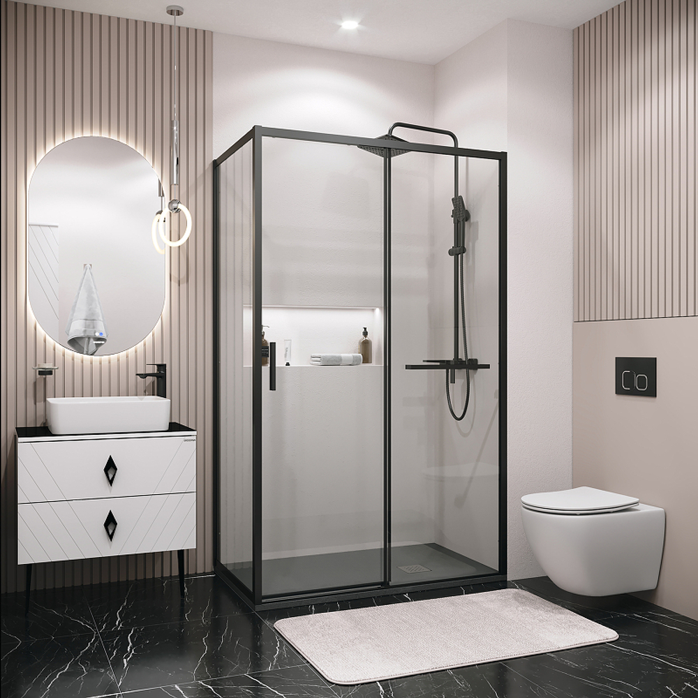 Душевой уголок Grossman Style 120х70 120.K33.05.1270.21.00 профиль Черный матовый стекло прозрачное