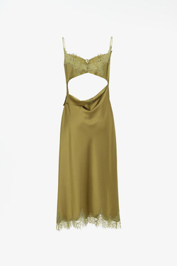ZARA X JOHN GALLIANO АТЛАСНОЕ ПЛАТЬЕ С КРУЖЕВНЫМИ ВСТАВКАМИ LIMITED EDITION, СВЕТЛО-ЗЕЛЕНЫЙ