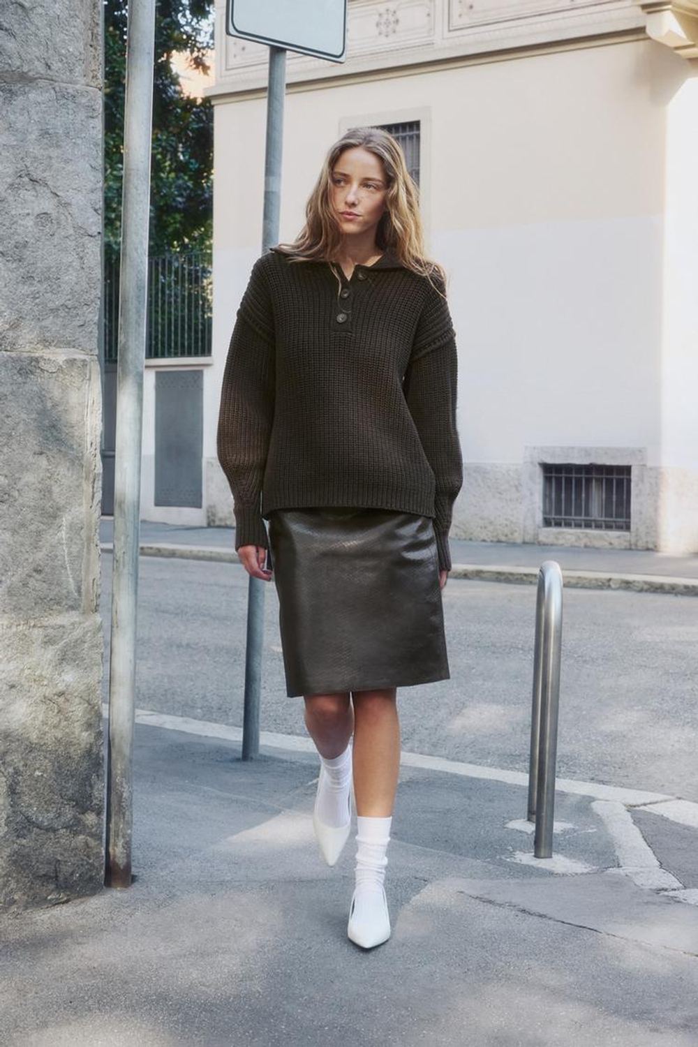 ZARA ТРИКОТАЖНЫЙ СВИТЕР ПОЛО, КОРИЧНЕВЫЙ