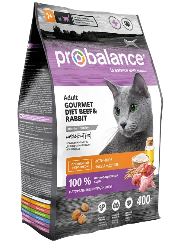 Сухой корм ProBalance Gourmet Diet для взрослых кошек с говядиной и кроликом