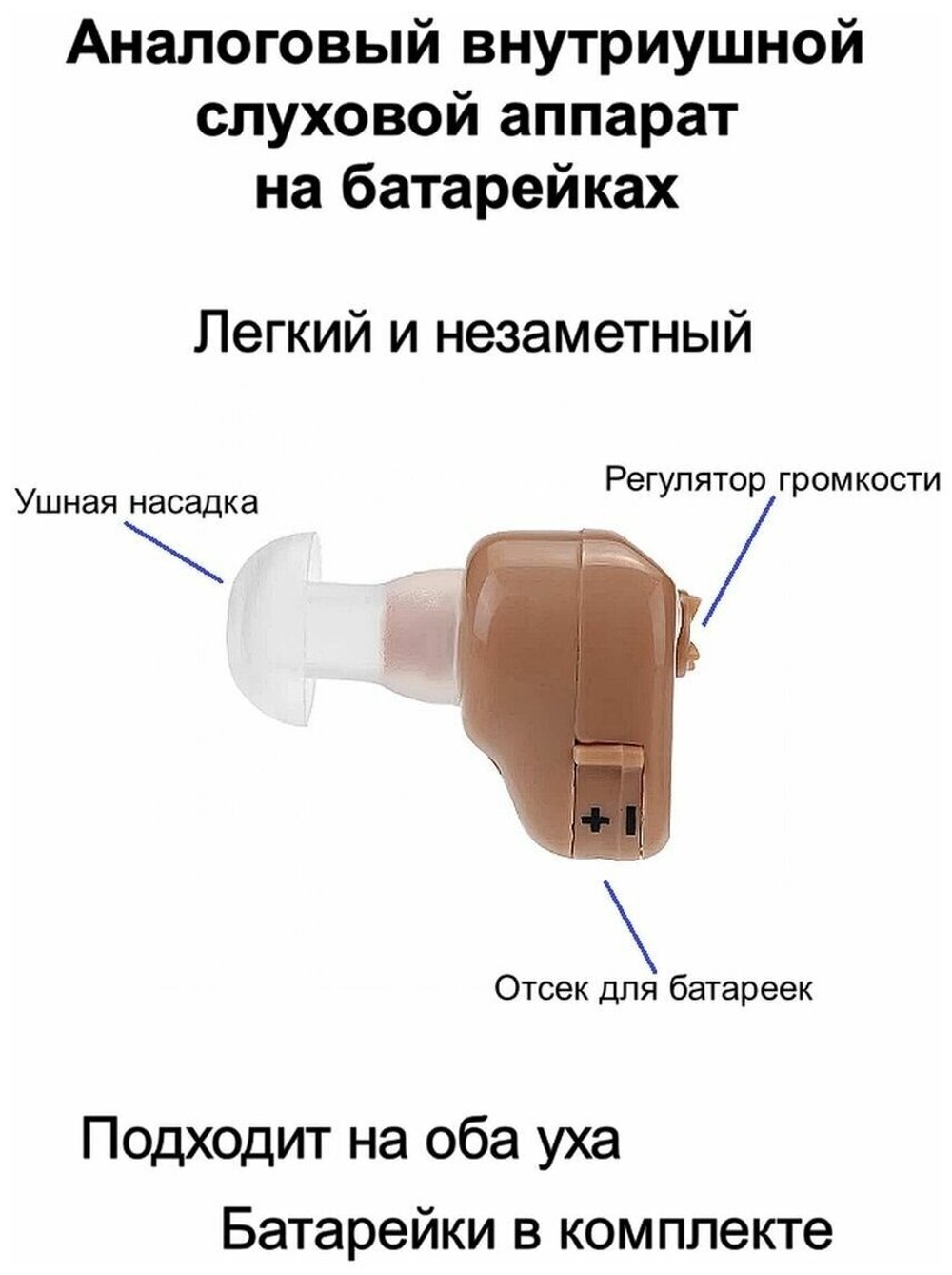 Усилитель звука/Слуховой аппарат внутриушной AXON K-55, бежевый