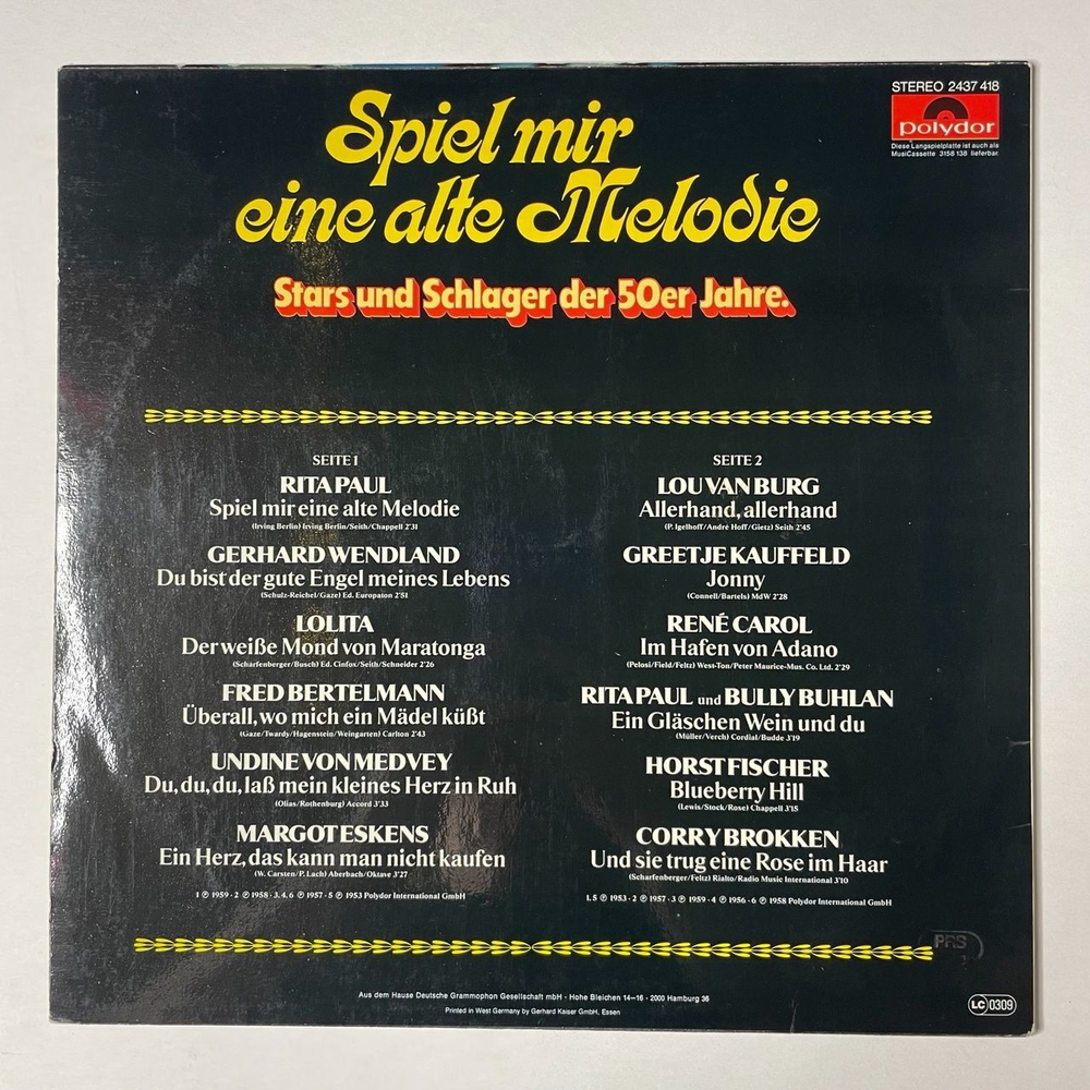 Винтажная виниловая пластинка LP Сборник Эстрады Spiel Mir Eine Alte Melodie (Germany 1977)
