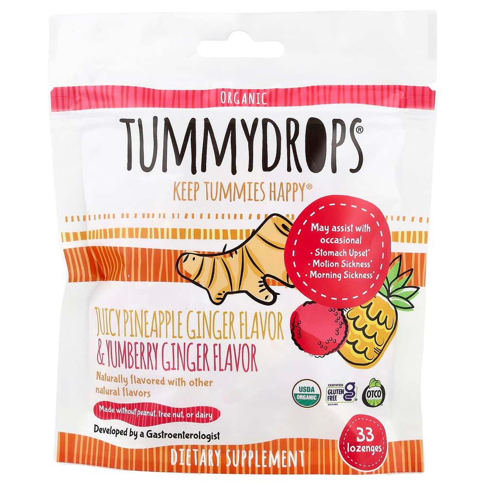 Tummydrops, Органический сочный ананас, имбирь и юмберри, имбирь, 33 пастилки