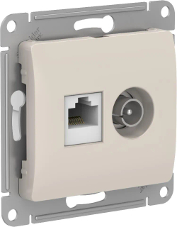 GLOSSA РОЗЕТКА двойная ТВ + компьютерная RJ45 кат. 5e, механизм, МОЛОЧНЫЙ