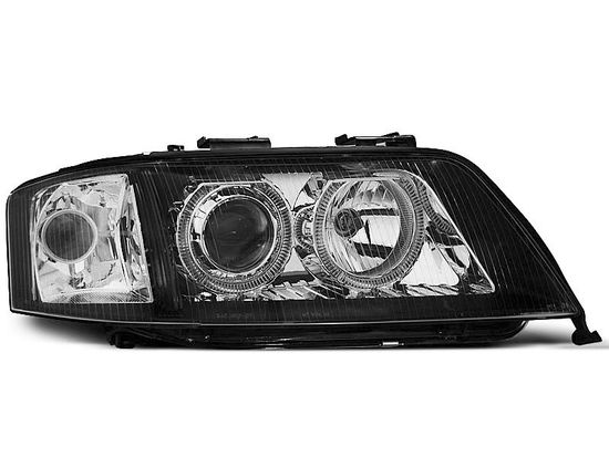 Передние фары Audi A6 C5 angel eyes black