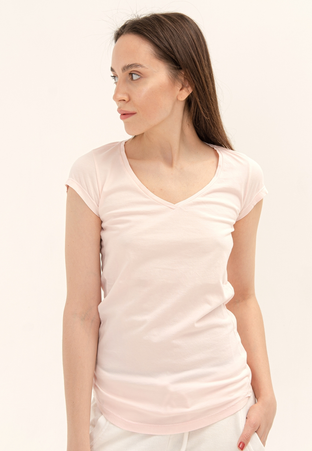 Футболка Bowery NYC V-Neck однотонная Spray Lady Pink
