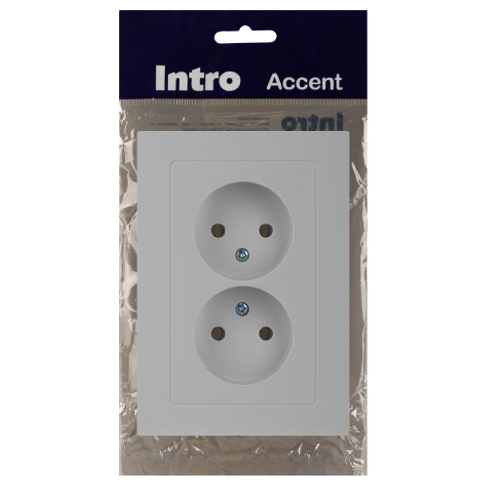 Розетка Intro Accent 6-204-01 двойная 2х2P 16А-250В IP20 СУ AL/CU белый | Intro