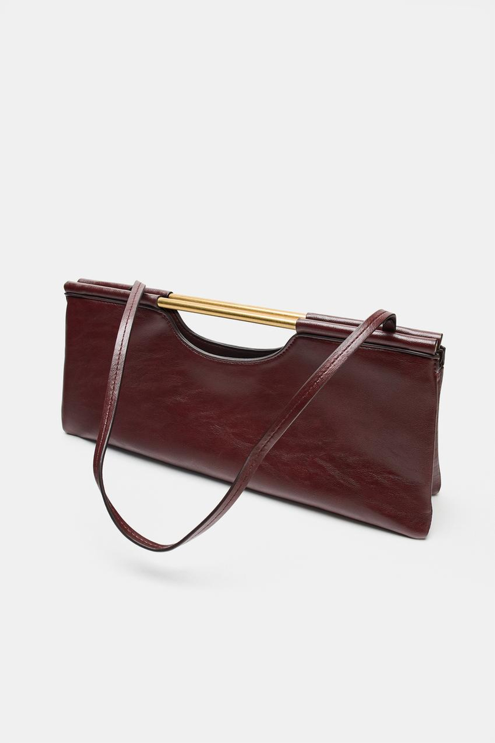 ZARA СУМКА С МЕТАЛЛИЧЕСКОЙ РУЧКОЙ, БОРДОВО-КРАСНЫЙ