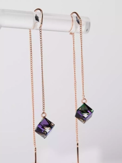 Серьги-протяжки Миражи с фиолетовыми кристаллами Swarovski