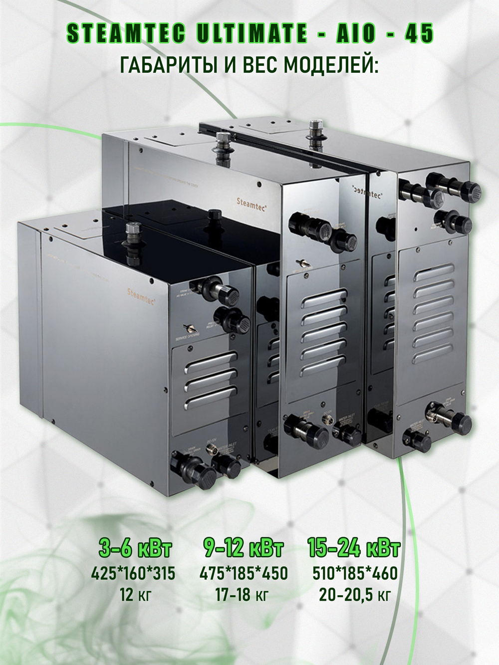 Steamtec TOLO AIO 45 - 4,5 кВт парогенератор для хамама и турецкой бани / Серия Premium