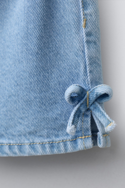 ZARA ДЖИНСОВЫЕ ШОРТЫ С БАНТИКАМИ, ВЫЦВЕТШИЙ СИНИЙ
