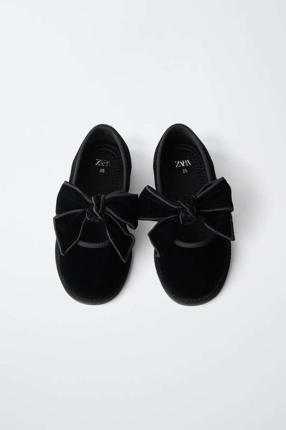 ZARA БАРХАТНЫЕ БАЛЕТКИ С БАНТОМ, ЧЕРНЫЙ
