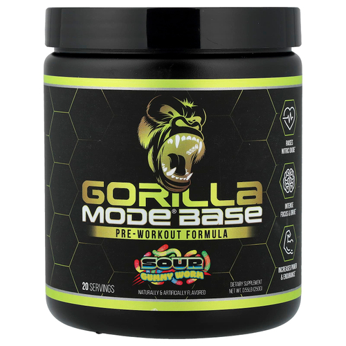 Gorilla Mind, Mode® Base, предтренировочная добавка, кислая жевательная мармеладка, 250 г (0,55 фунта)