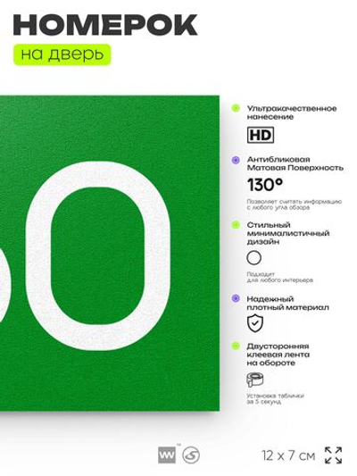 Номер на дверь 750, табличка на дверь для офиса, квартиры, кабинета, аудитории, склада, зеленая 120х70 мм, Айдентика Технолоджи