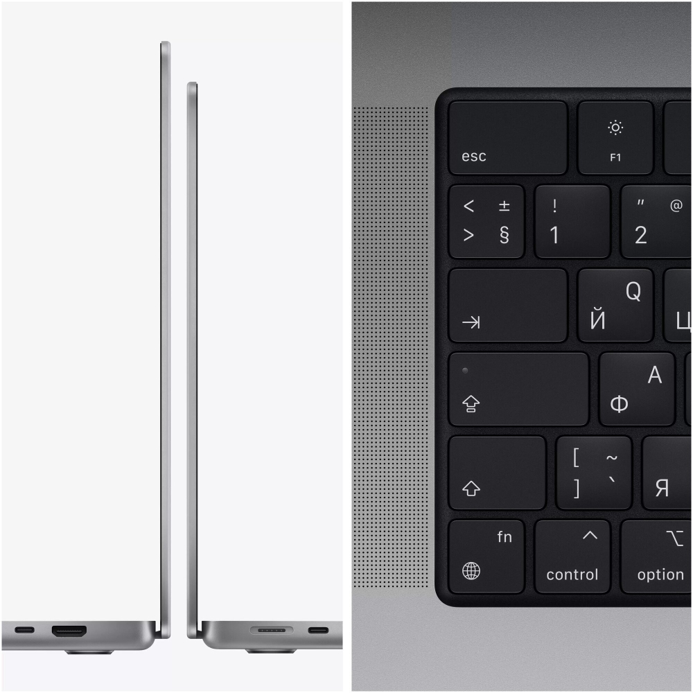 Ноутбук Apple MacBook Pro A2442 (MKGQ3RU/A) 14.2"/Apple M1 Pro/RAM 16GB/SSD 1024GB/16 core GPU/3024*1964/IPS 120hz/Sonoma/Подсветка кл-ры: LED/серый космос. Состояние: B1