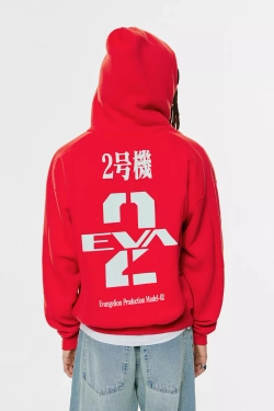 PULL&BEAR Толстовка с капюшоном Evangelion, красный