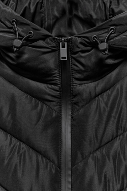 ZARA КОМБИНИРОВАННЫЙ ПУХОВИК С КАПЮШОНОМ, ЧЕРНЫЙ