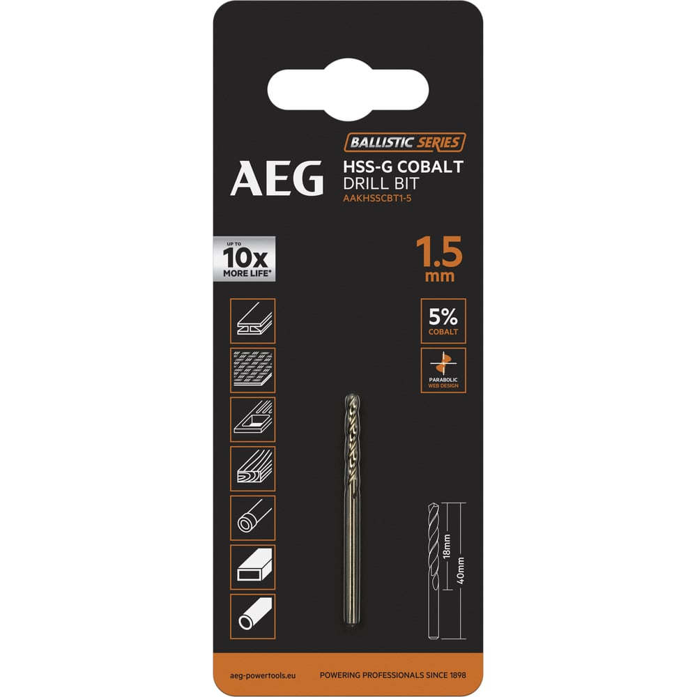 Сверло по металлу HSS-Co (1.5х18х40 мм) AEG AAKHSSCBT1-5 4932479322