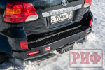 Бампер силовой задний Toyota Land Cruiser 200 2007-2012 с квадратом под фаркоп и фонарями, стандарт РИФ
