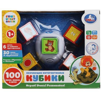 Кубики обучающие интерактивные, Дружинина, 100 песен, фраз, звуков в коробка (Умка)