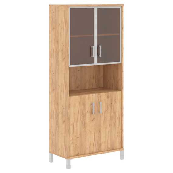Шкаф высокий с малыми стеклянными дверьми в AL-рамке и глухими B 430.9  900х450х2054 BORN