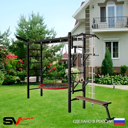 Уличная шведская стенка Sv Sport рукоход У5281.2 (Турник/Брусья/Стойка/Скамья/Гнездо 115см/Кронш бокс/Канат/кольца/лестница)