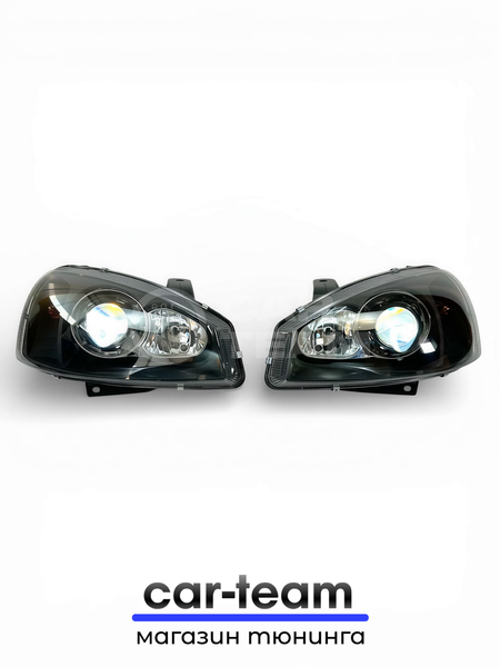 Фары на Лада Калина 1 передние с Bi LED модулями 2.5 дюйма, черная маска (под ключ)