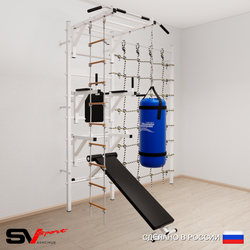 Шведская стенка Sv Sport усиленная 66220 (Турник рукоход/Брусья/Стойка/Скамья/Лестница/Цепь/Мешок 22кг/Канатный лаз)