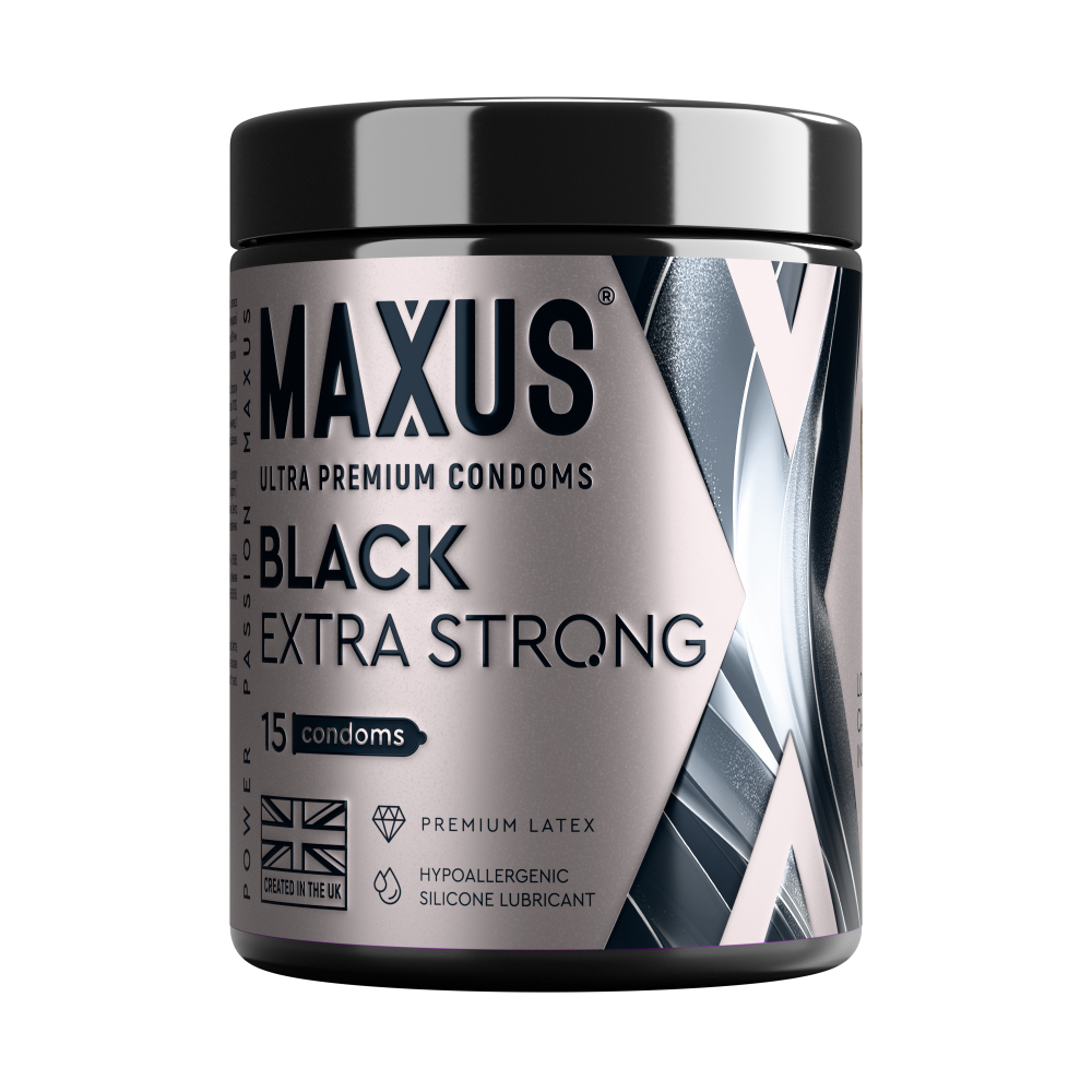 Презервативы MAXUS Extra Strong №15 с железным кейсом, черные, утолщенные, 15 шт