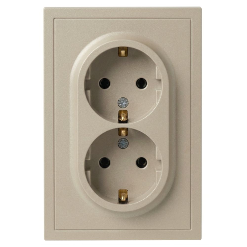 Розетка ЭРА Galaxy 15-2105-04 с заземлением двойная 2X2P+E Schuko со шторками IP20 16А-250В шампань | Эра Galaxy