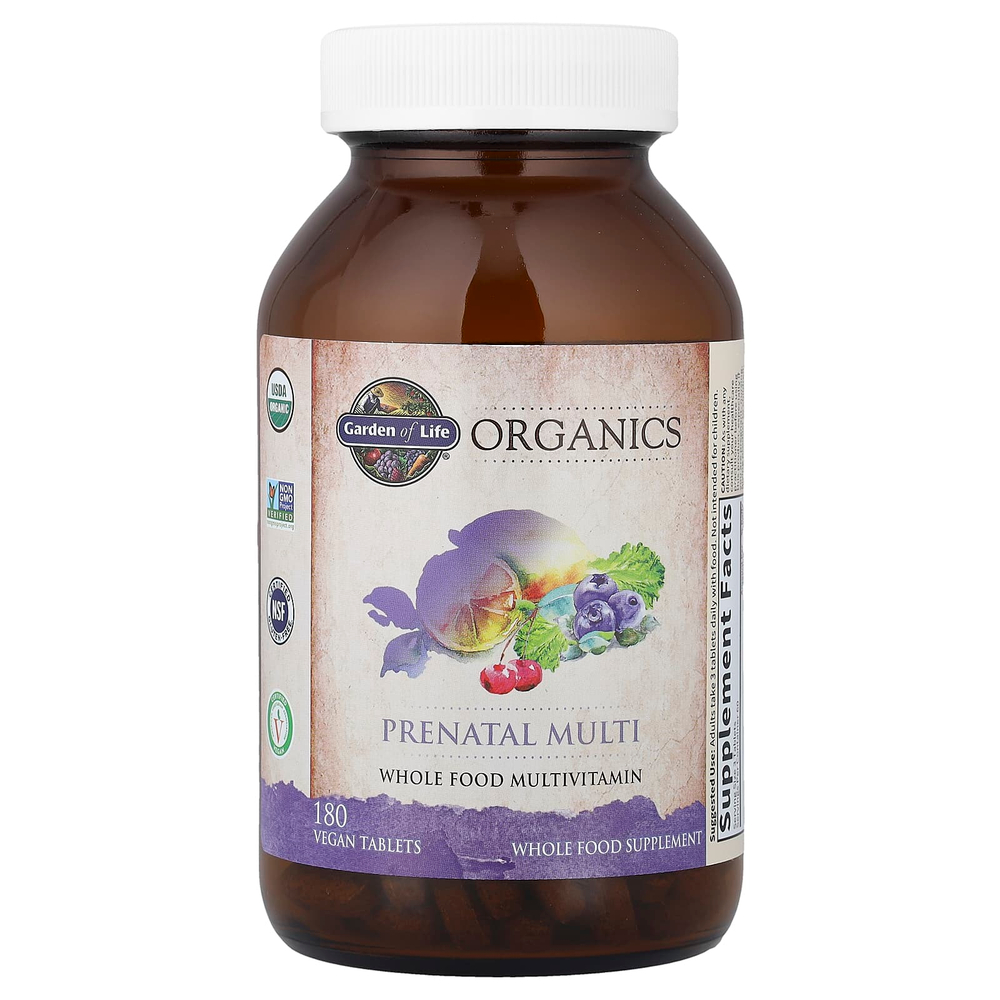 Garden of Life, Organics, пренатальные мультивитамины, 180 веганских таблеток