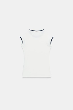ZARA ФУТБОЛКА С ЭФФЕКТОМ ДВОЙНОГО РУКАВА, ЖЕЛТОВАТО-БЕЛЫЙ
