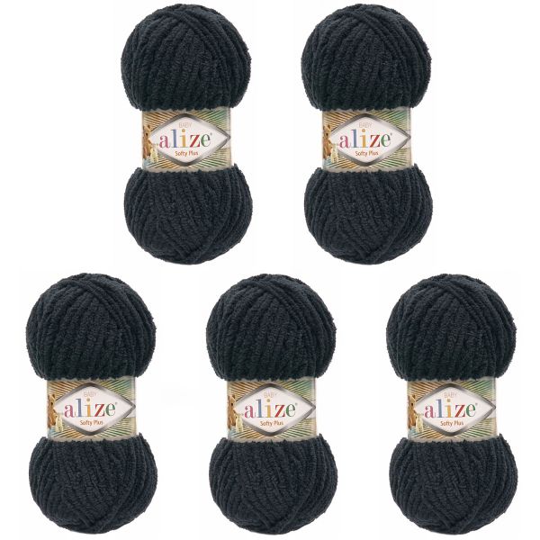 Пряжа Alize (Ализе) Softy Plus / уп.5 мот. по 100 г, 120м, 060 черный A
