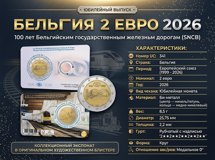 Бельгия 2 евро, 2026 Государственные железные дороги (SCNB)