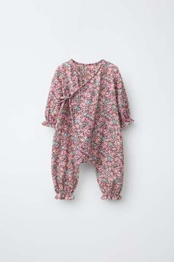 ZARA КИМОНО-КОМБИНЕЗОН С ЦВЕТОЧНЫМ ПРИНТОМ, РОЗОВАТЫЙ