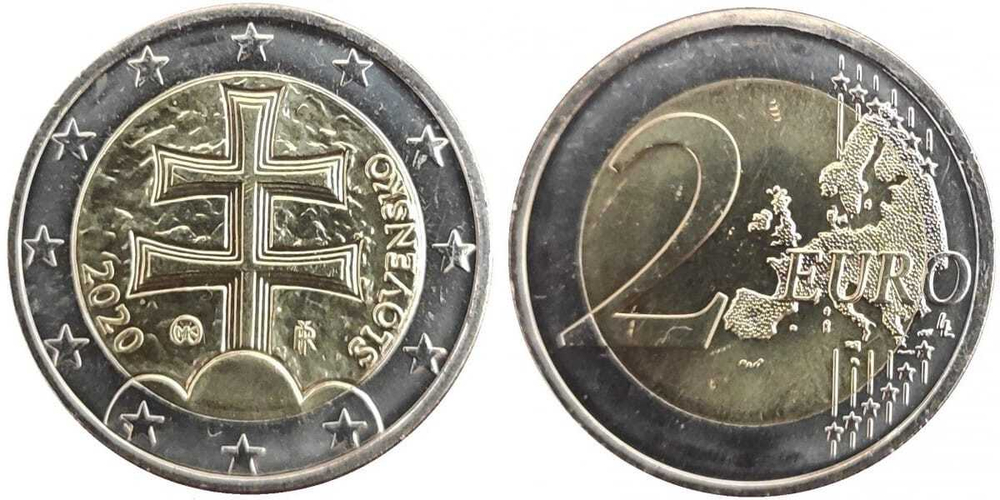 Словакия 2 евро, 2009-2024 Крест XF