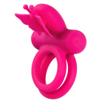 Розовое эрекционное виброкольцо Silicone Rechargeable Dual Butterfly Ring (Цвет: розовый)