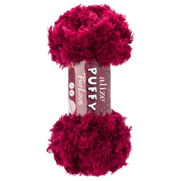 Пряжа Alize (Ализе) Puffy серия Нежный мех (Furlove) / уп.5 мот. по 100г, 6.3м, 107 вишня
