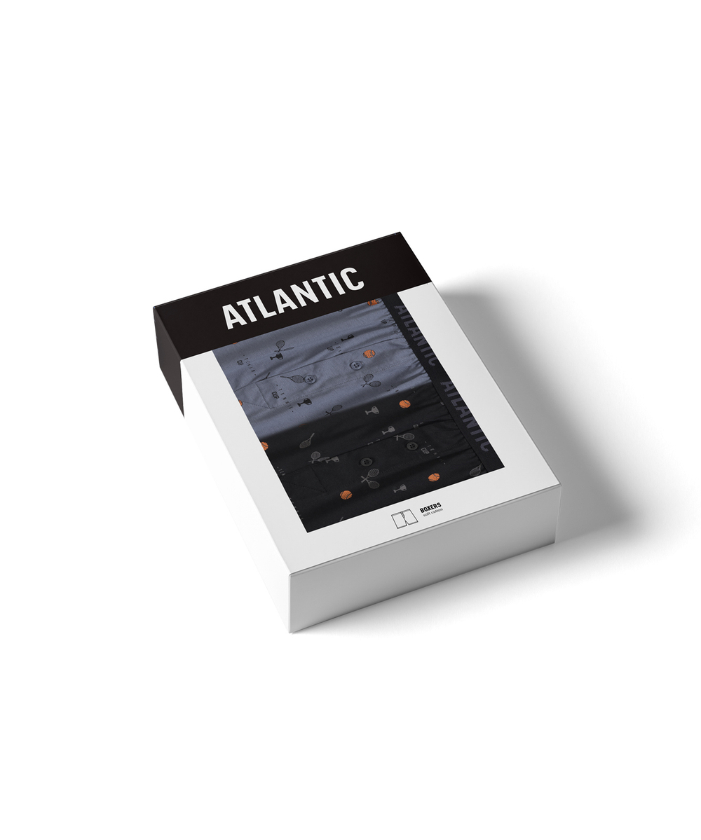 Мужские трусы боксеры Atlantic, набор из 2 шт., хлопок, черные + голубые, 2MBX-052