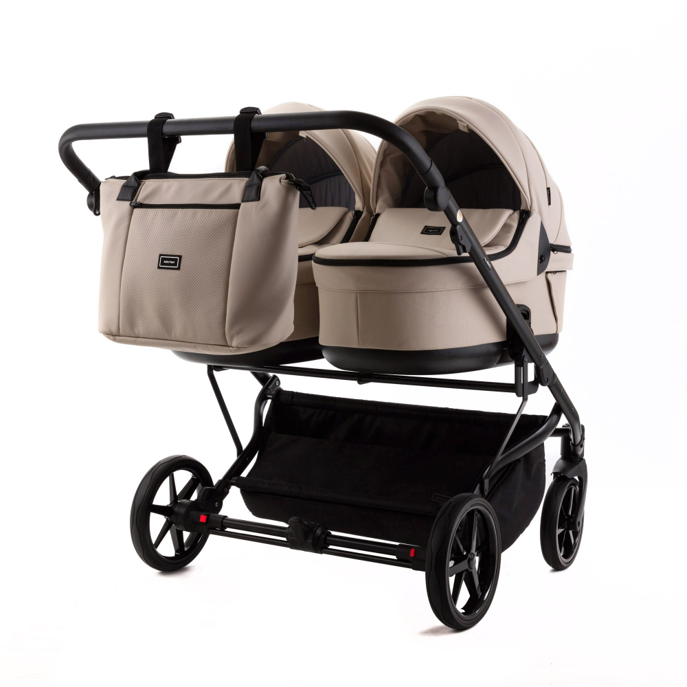 Детская универсальная коляска Adamex LEO DUO Deluxe (2в1) DUO-SA7 - Светло-бежевая экокожа