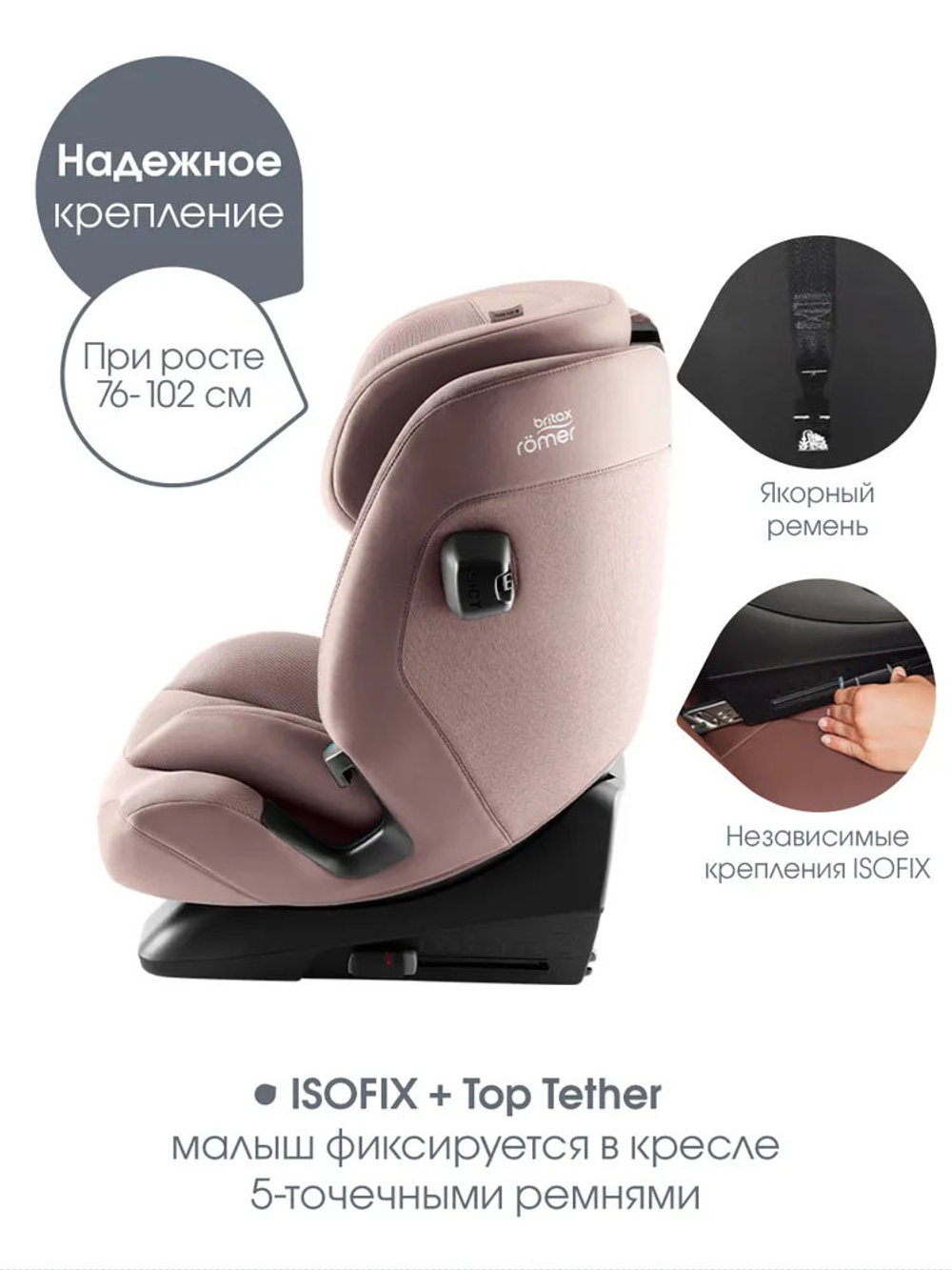 Автокресло 1/2/3 Britax Roemer ADVANSAFIX PRO Style Dusty Rose, от 15 месяцев до 12 лет, 9-36 кг, isofix, розовый