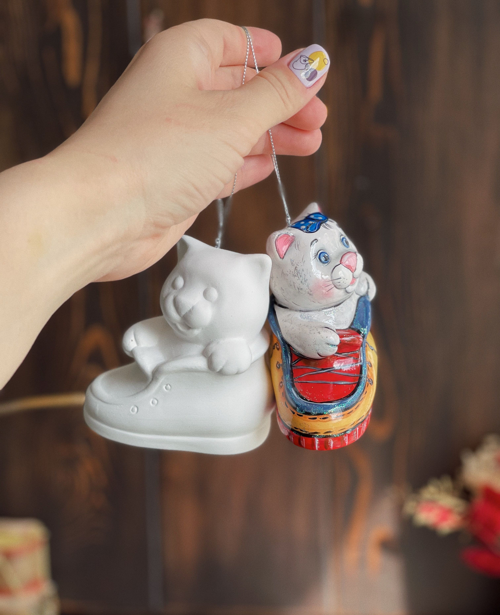 Кот в ботинке фарфоровый для росписи, елочная игрушка